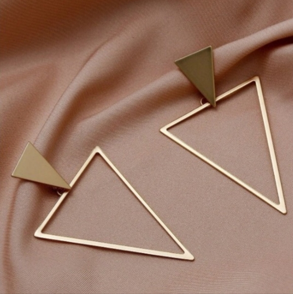 Gold Triangle Earrings - Picture 7 of 8